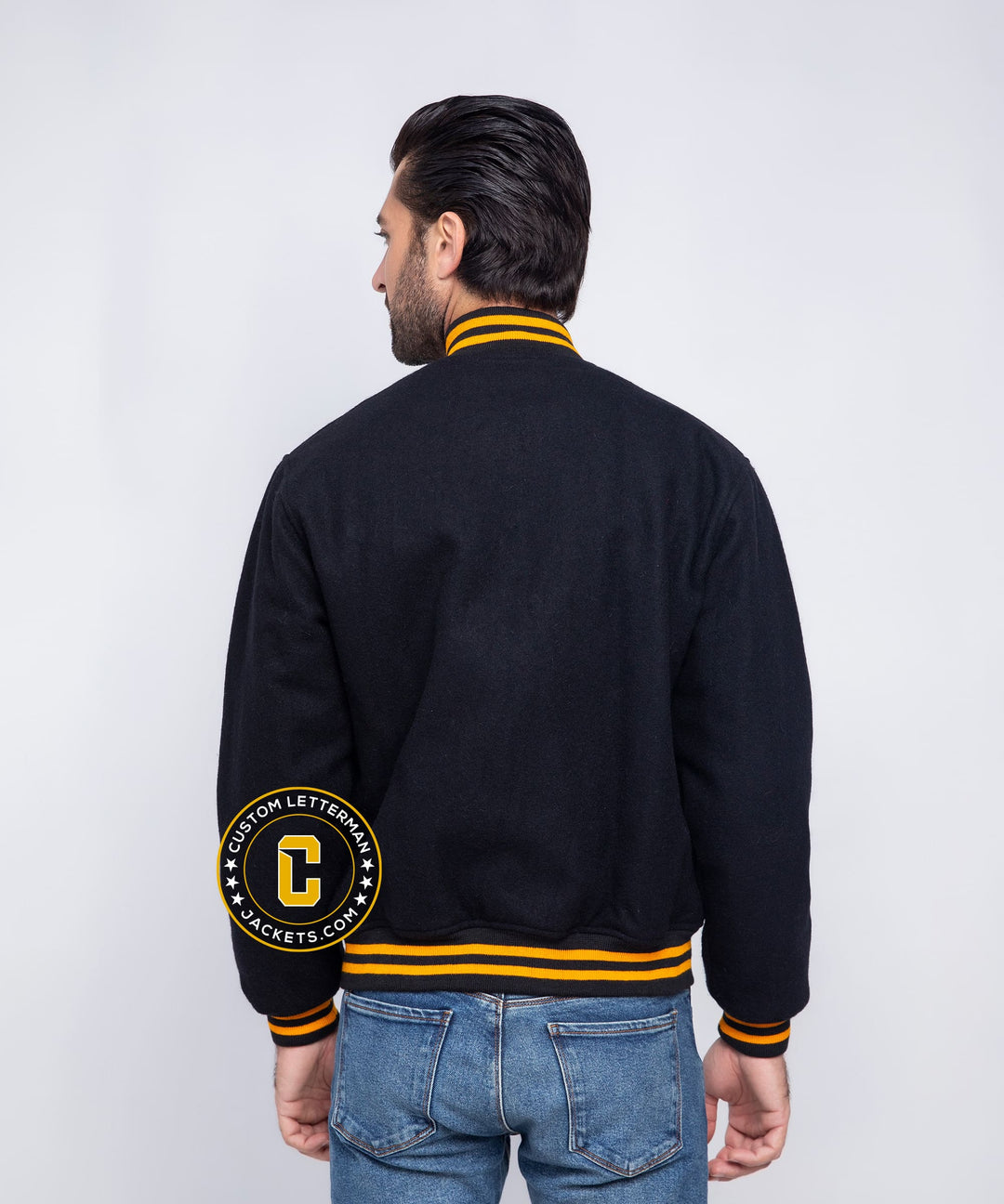 Mens All Wool Letterman Jacket Black