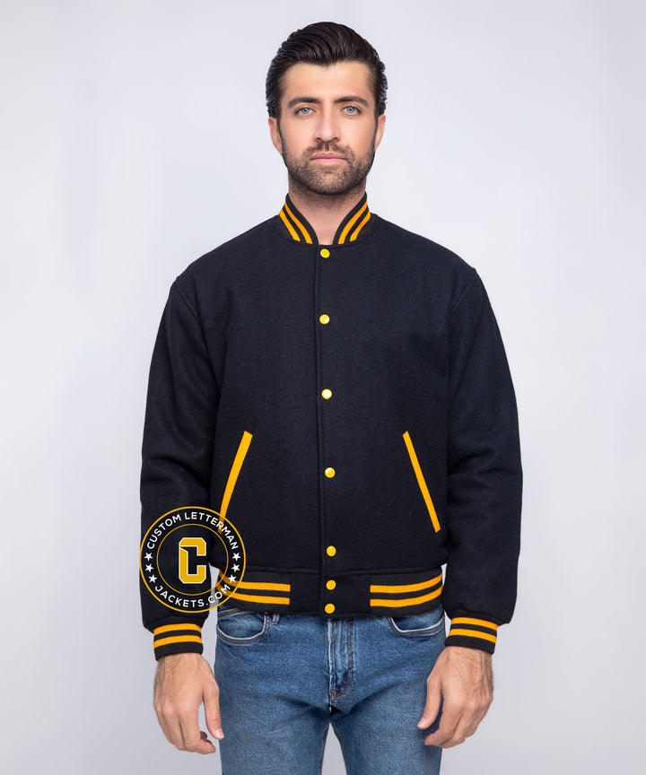 Mens All Wool Letterman Jacket Black