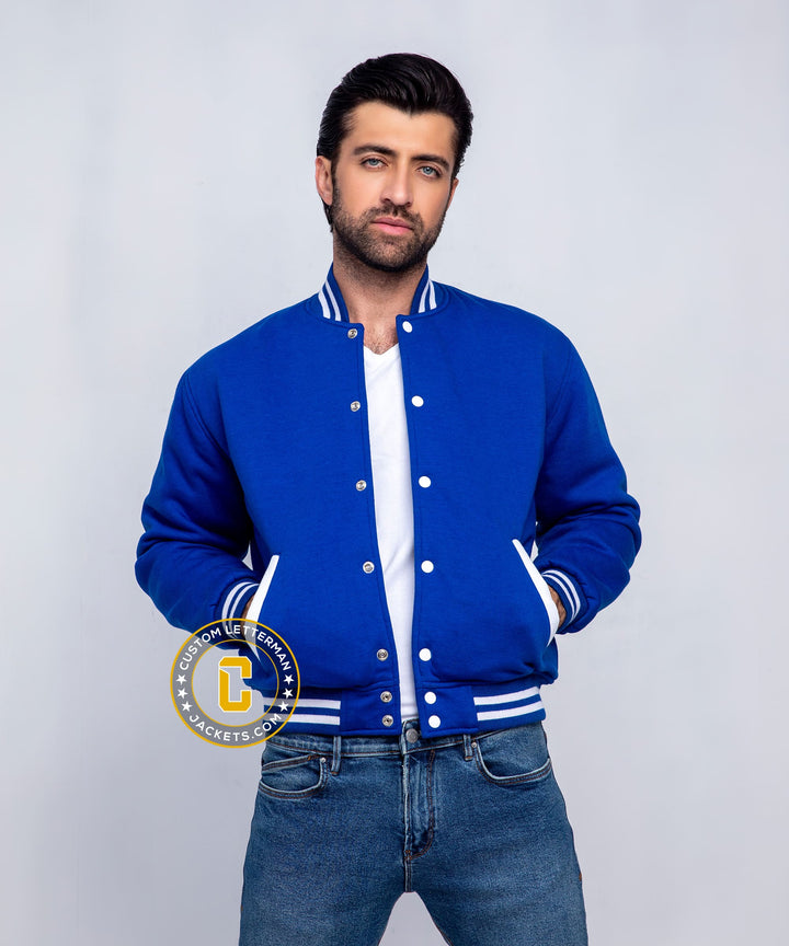 Mens Blue Cotton Fleece Jacket
