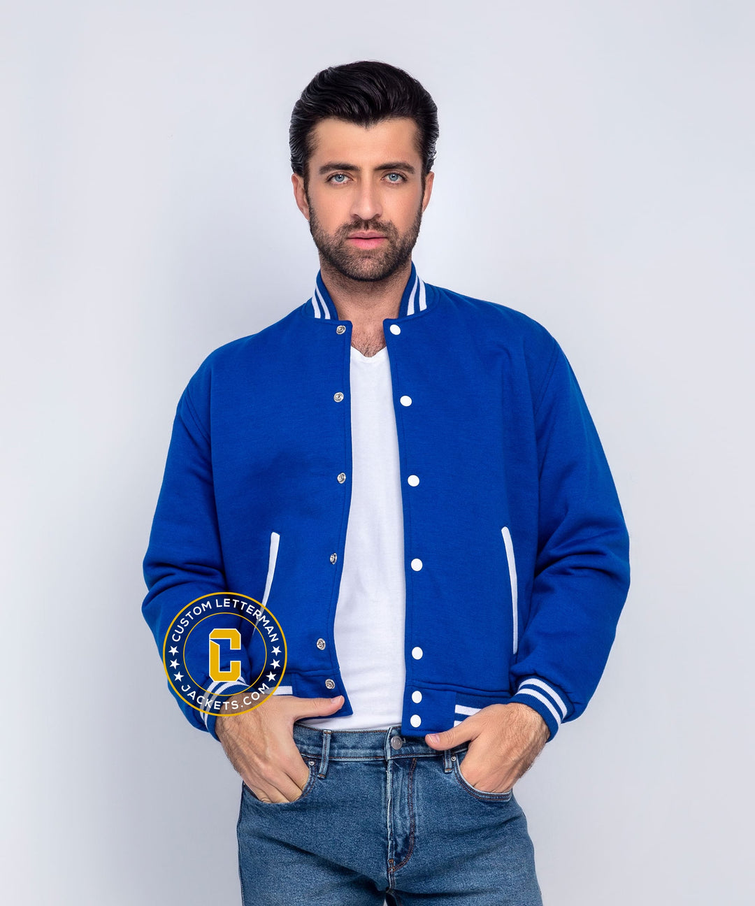 Mens Blue Cotton Fleece Jacket