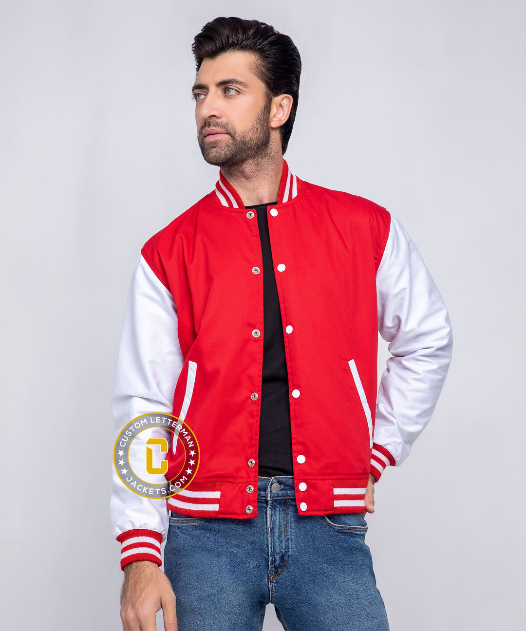 Mens Cotton Letterman Jacket Red White