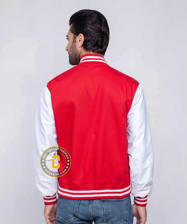 Mens Cotton Letterman Jacket Red White
