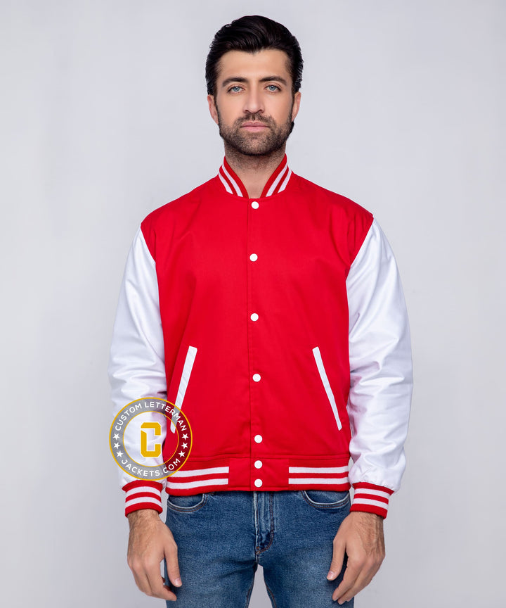 Mens Cotton Letterman Jacket Red White
