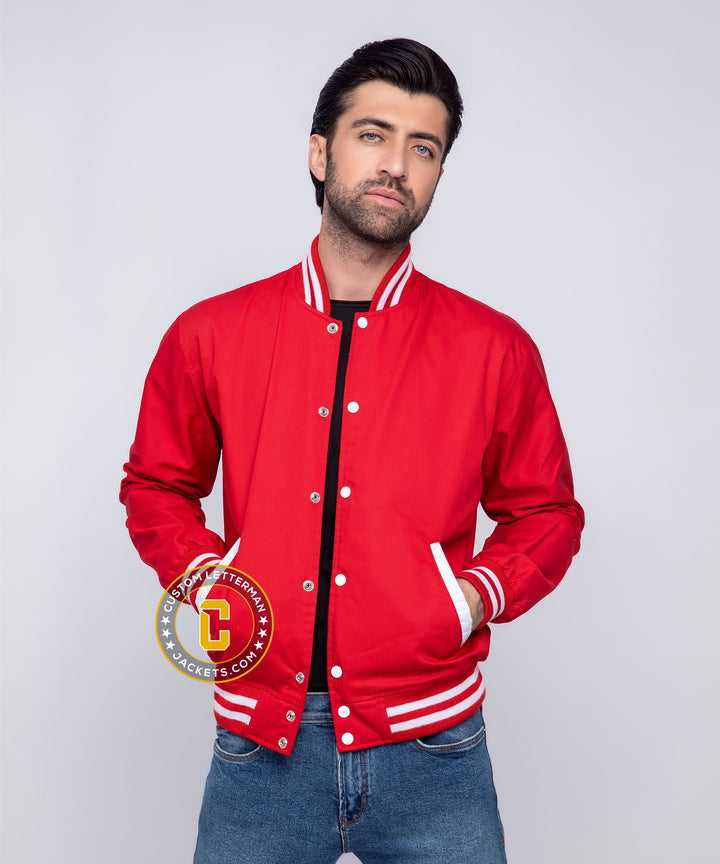 Mens Red Cotton Varsity Jacket