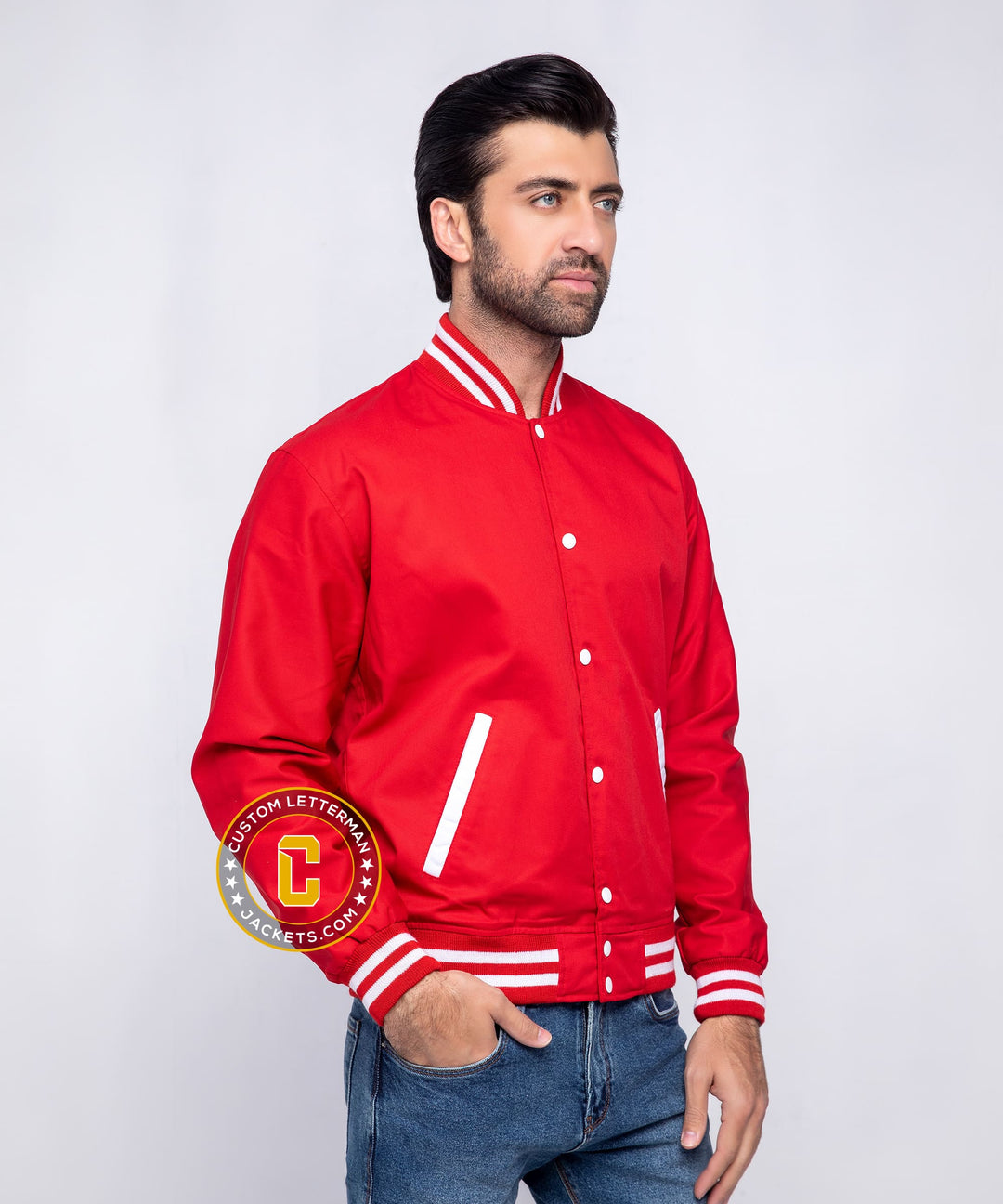 Mens Red Cotton Varsity Jacket