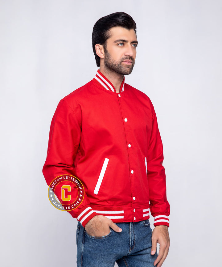 Mens Red Cotton Varsity Jacket