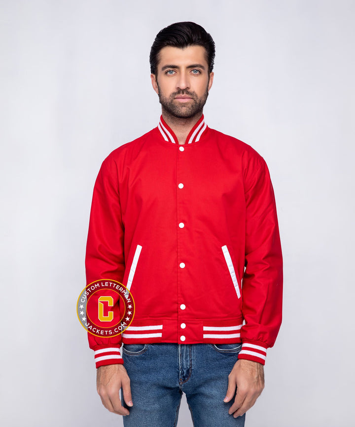 Mens Red Cotton Varsity Jacket