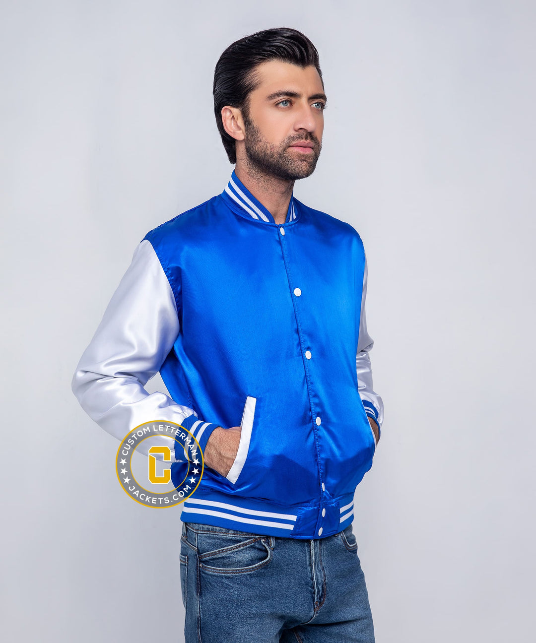 Mens Satin Jacket Blue and White