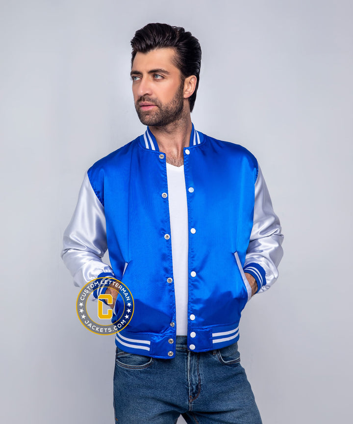 Mens Satin Jacket Blue and White