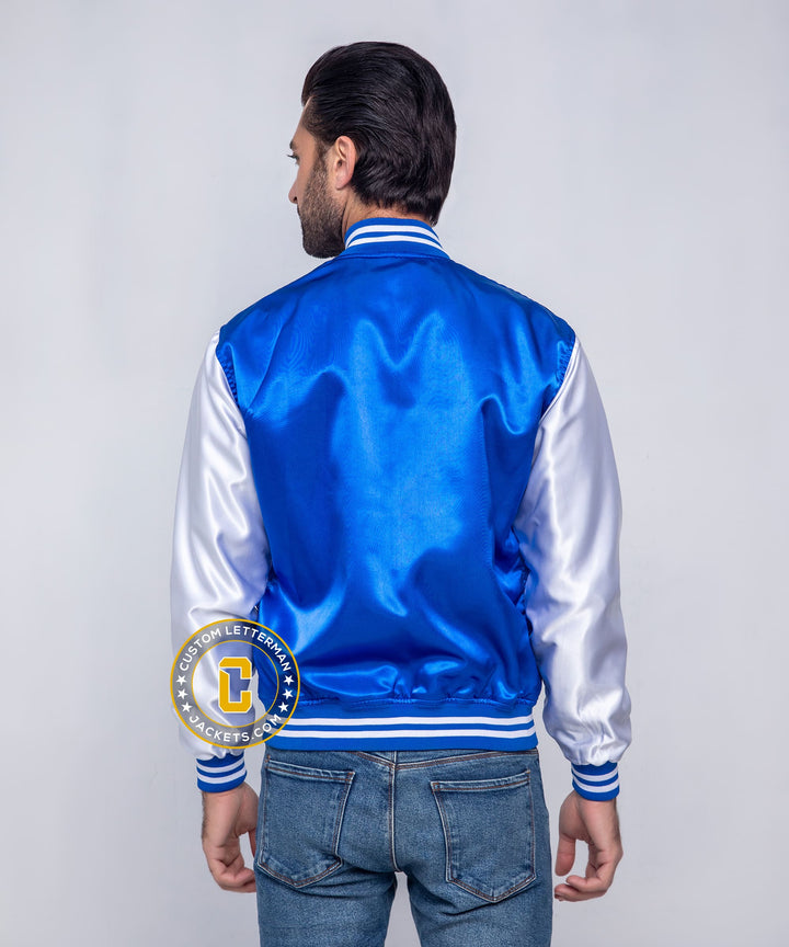 Mens Satin Jacket Blue and White