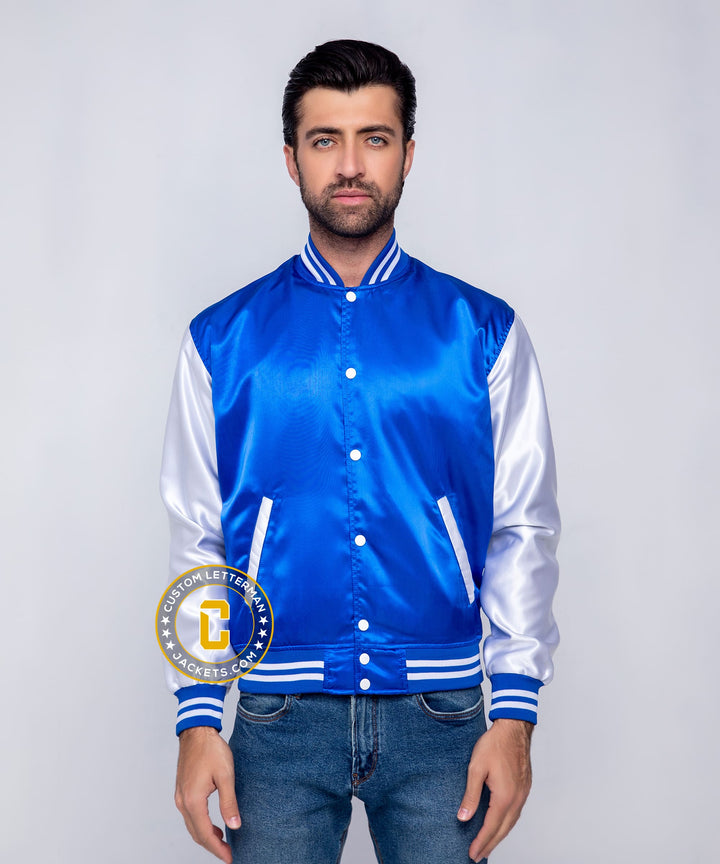 Mens Satin Jacket Blue and White