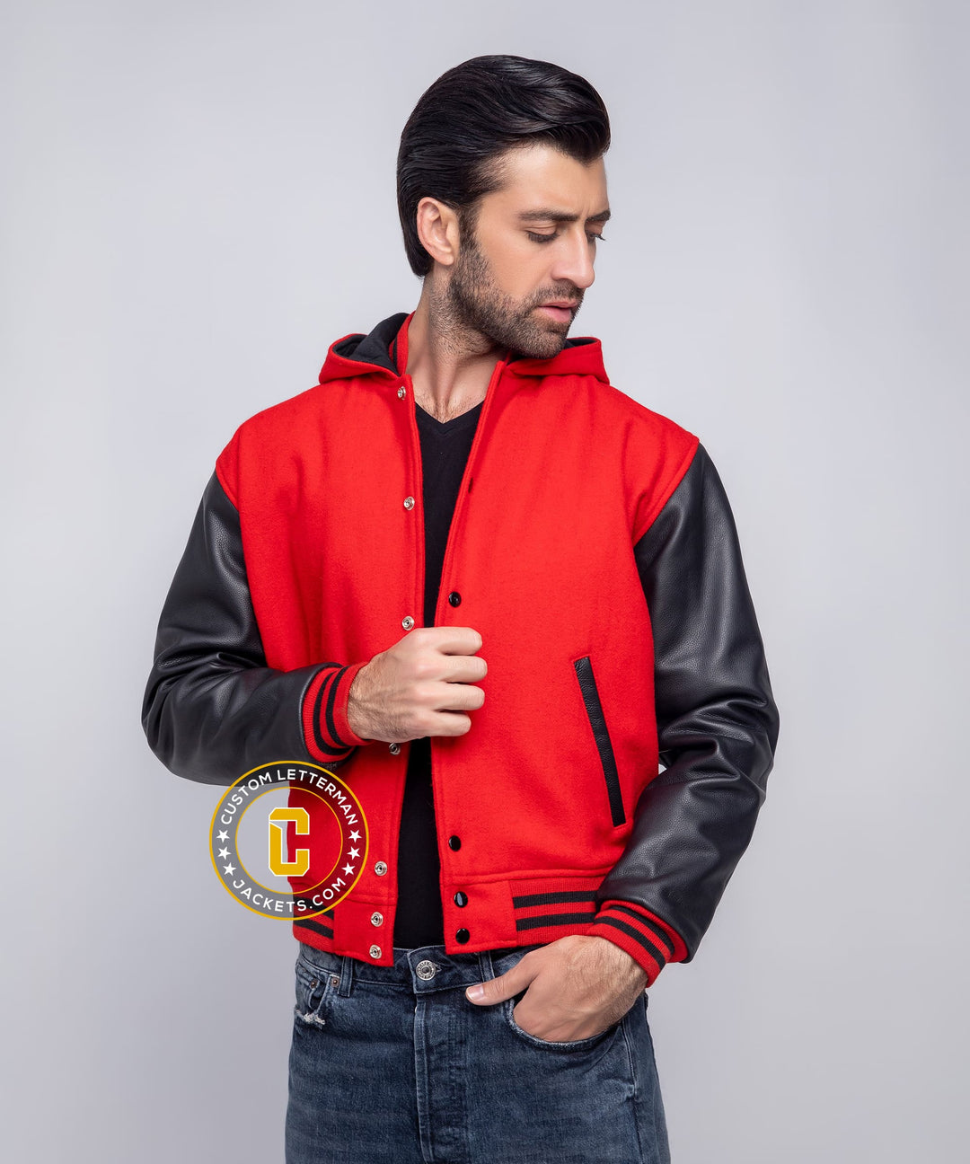 Mens Varsity Jacket Hoodie Wool Leather