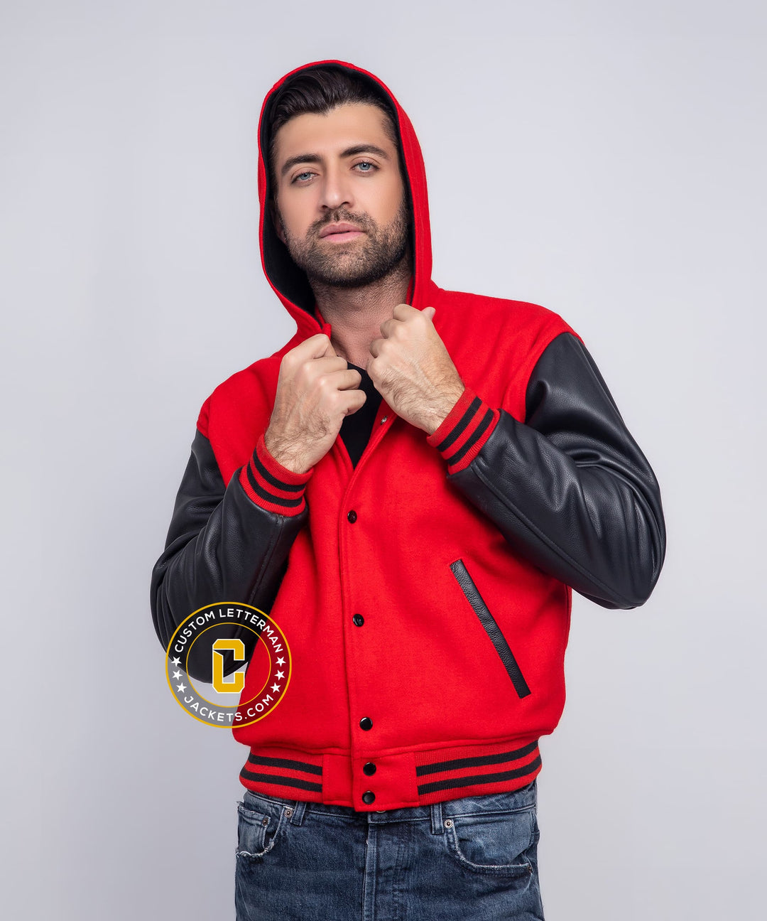 Mens Varsity Jacket Hoodie Wool Leather