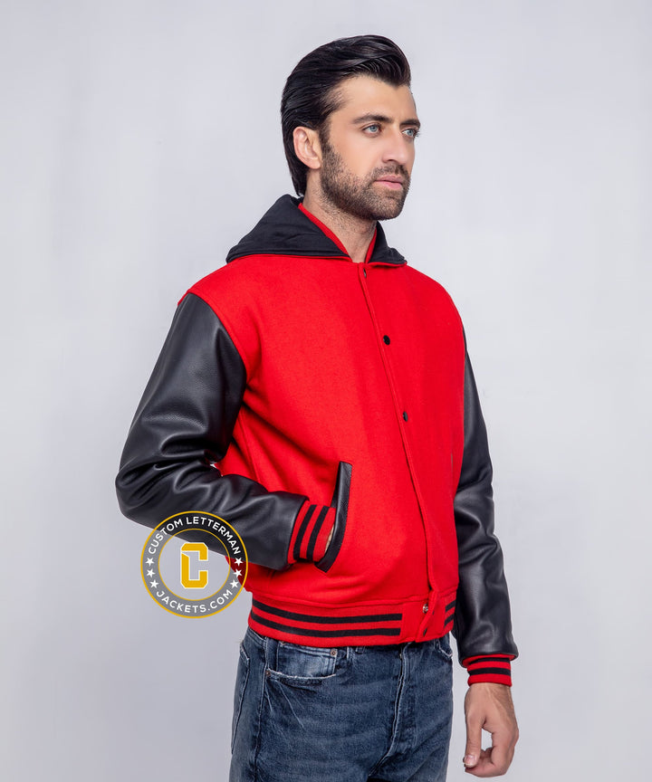 Mens Varsity Jacket Hoodie Wool Leather