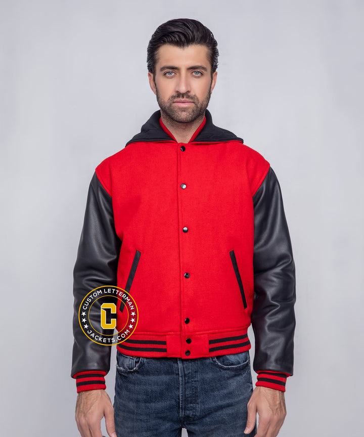Mens Varsity Jacket Hoodie Wool Leather