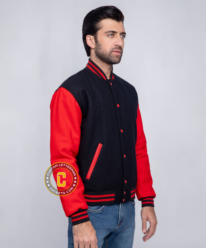Mens Wool Letterman Jacket Black Red