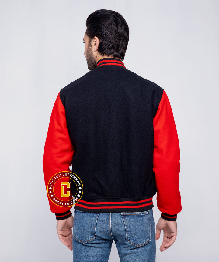 Mens Wool Letterman Jacket Black Red