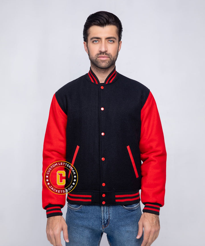 Mens Wool Letterman Jacket Black Red