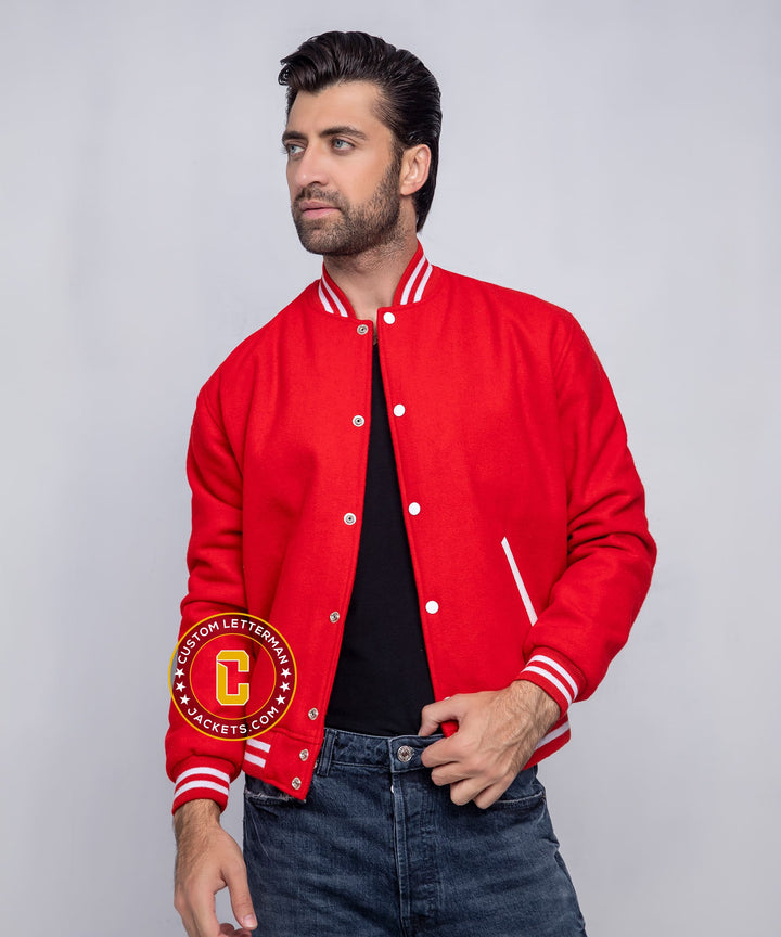 Mens Wool Varsity Jacket Red White