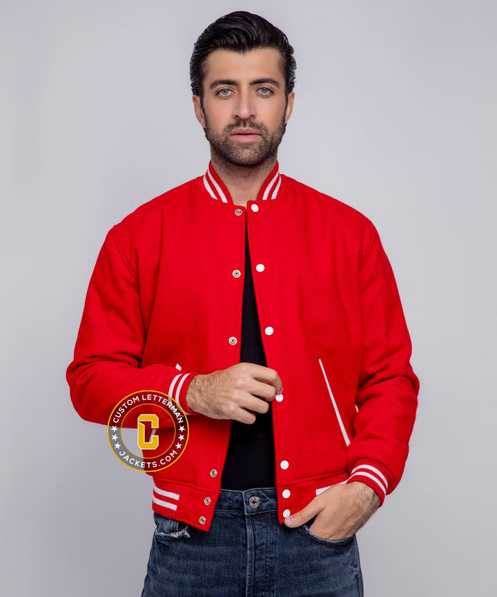 Mens Wool Varsity Jacket Red White