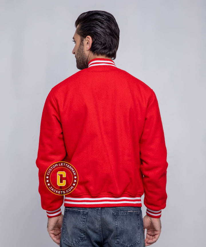 Mens Wool Varsity Jacket Red White
