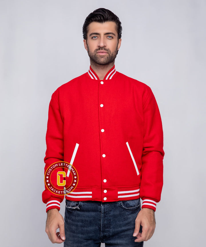 Mens Wool Varsity Jacket Red White