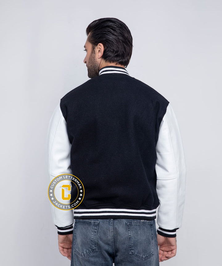 Mens Black White Varsity Letterman Jacket