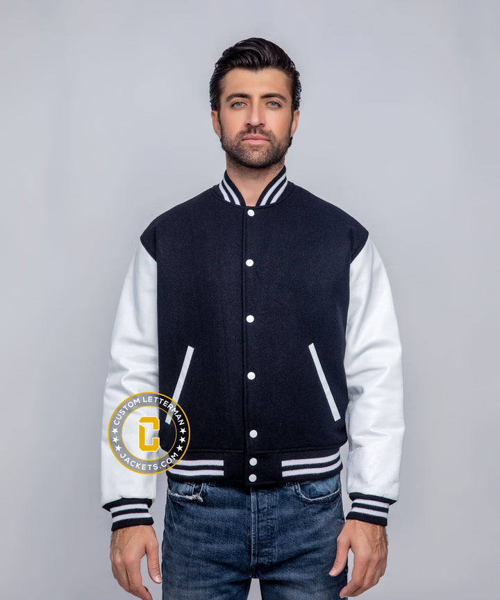 Mens Black White Varsity Letterman Jacket