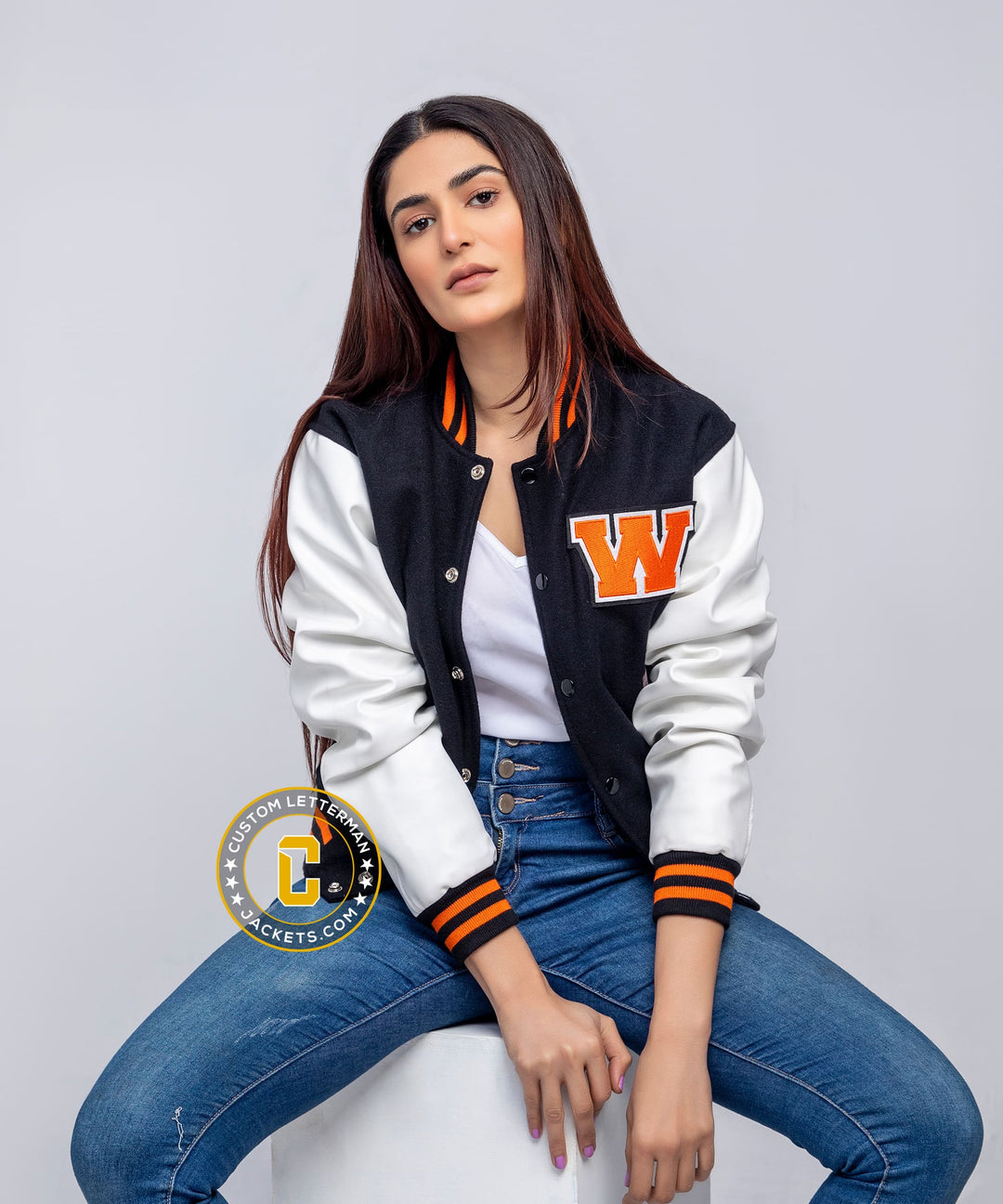 Womens Varsity Jacket Faux Leather Black Wool