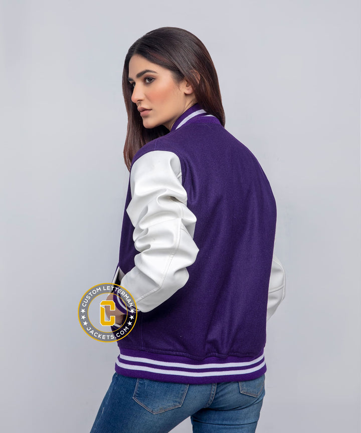 Womens Purple Varsity Jakcet Faux Leather Sleeves