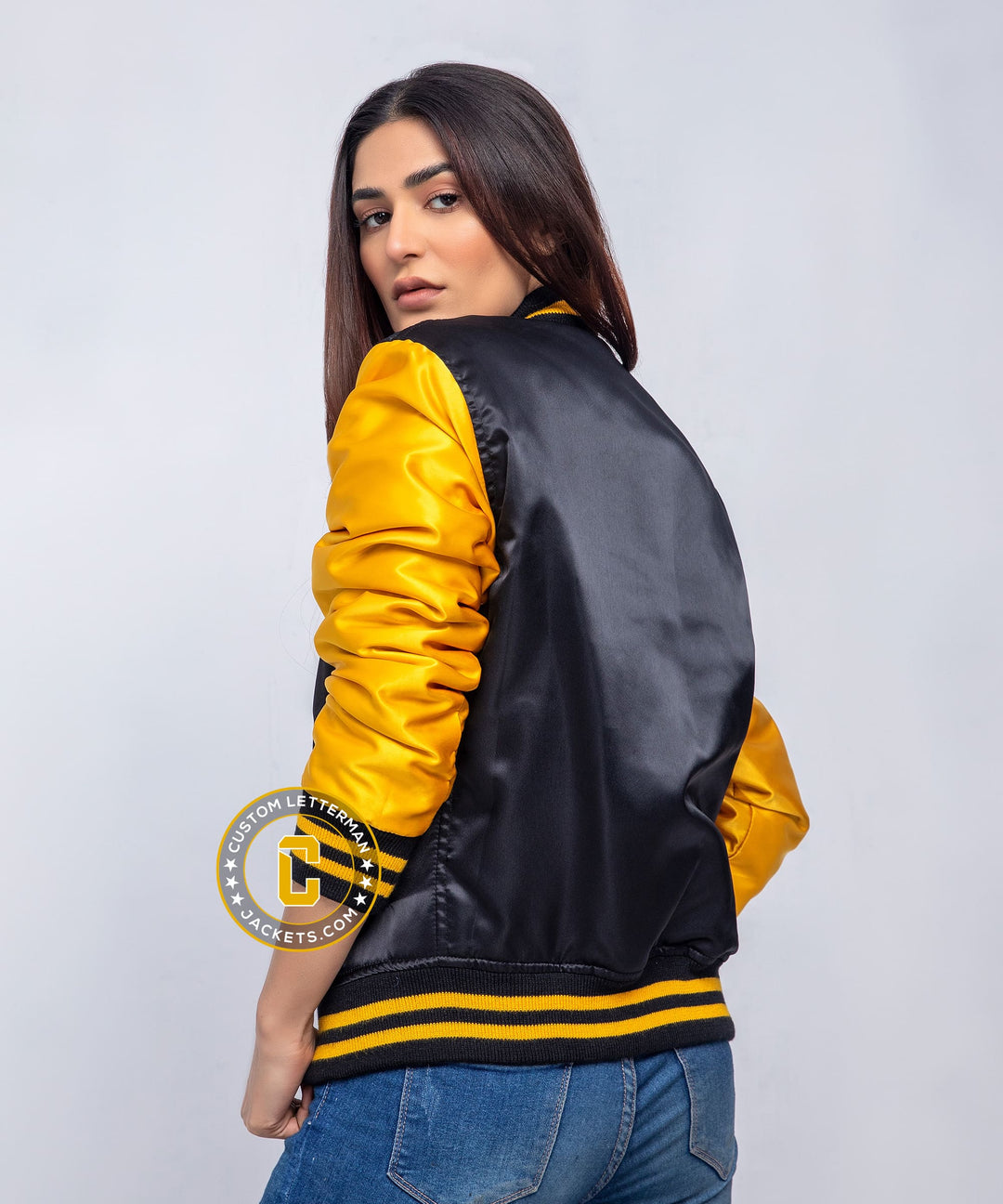 Womens Satin Jacket Gold and Black