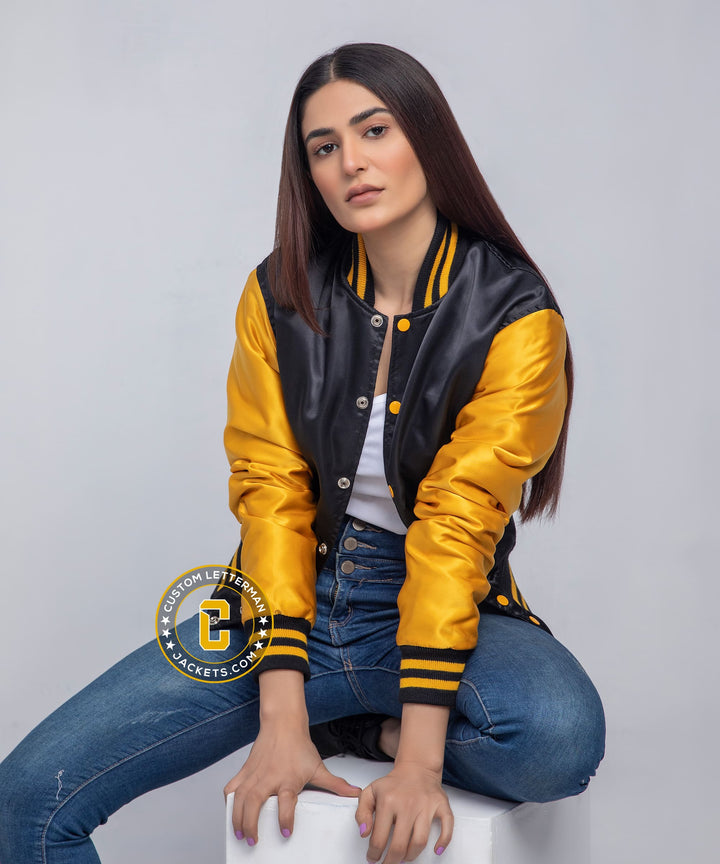 Womens Satin Jacket Gold and Black