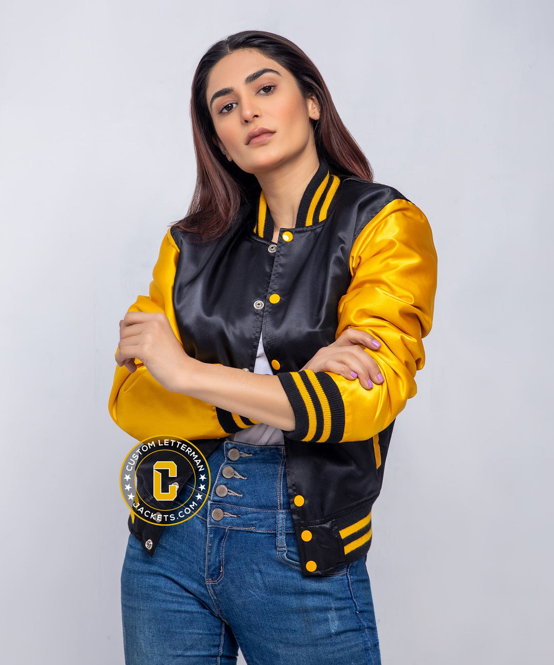 Womens Satin Jacket Gold and Black