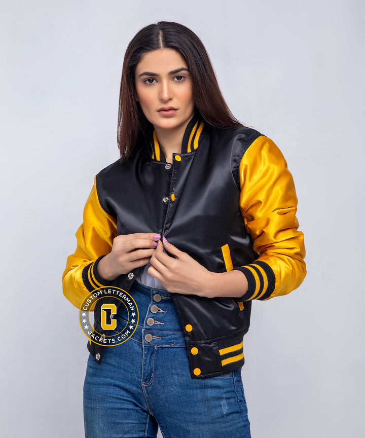 Womens Satin Jacket Gold and Black